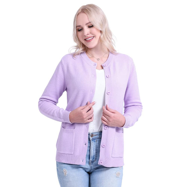 SMILING PINKER Damen Strickjacke Langarm Cardigan Warm Rundhals Strickweste Jacke mit Knopfleiste un