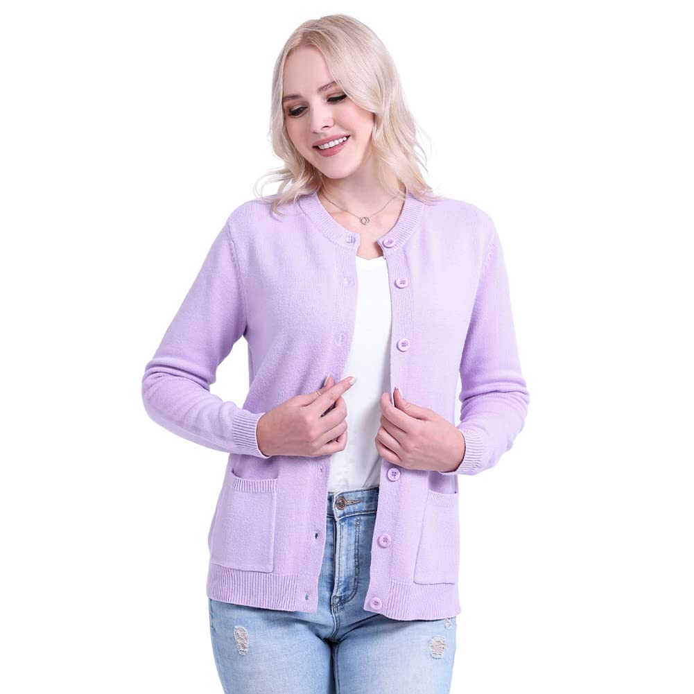 SMILING PINKER Damen Strickjacke Langarm Cardigan Warm Rundhals Strickweste Jacke mit Knopfleiste un