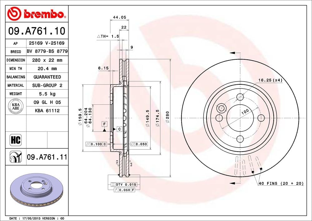 Brembo 09.A761.11 Vordere Bremsscheibe mit UV Lackierung, Anzahl 2