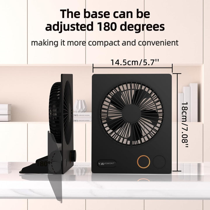 VEMONT Mini Tischventilator, USB Ventilator,5000mAh Akku-Ventilator,180°Kippbarer tragbarer Ventilat