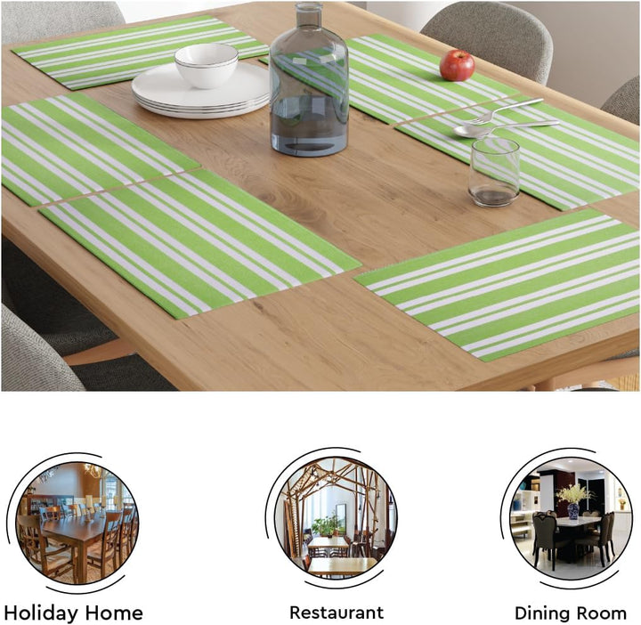 Encasa XO Platzsets Esstisch Set von 6 | Franca Lime Stripes | Fein gerippte Baumwoll-Tischunterlage