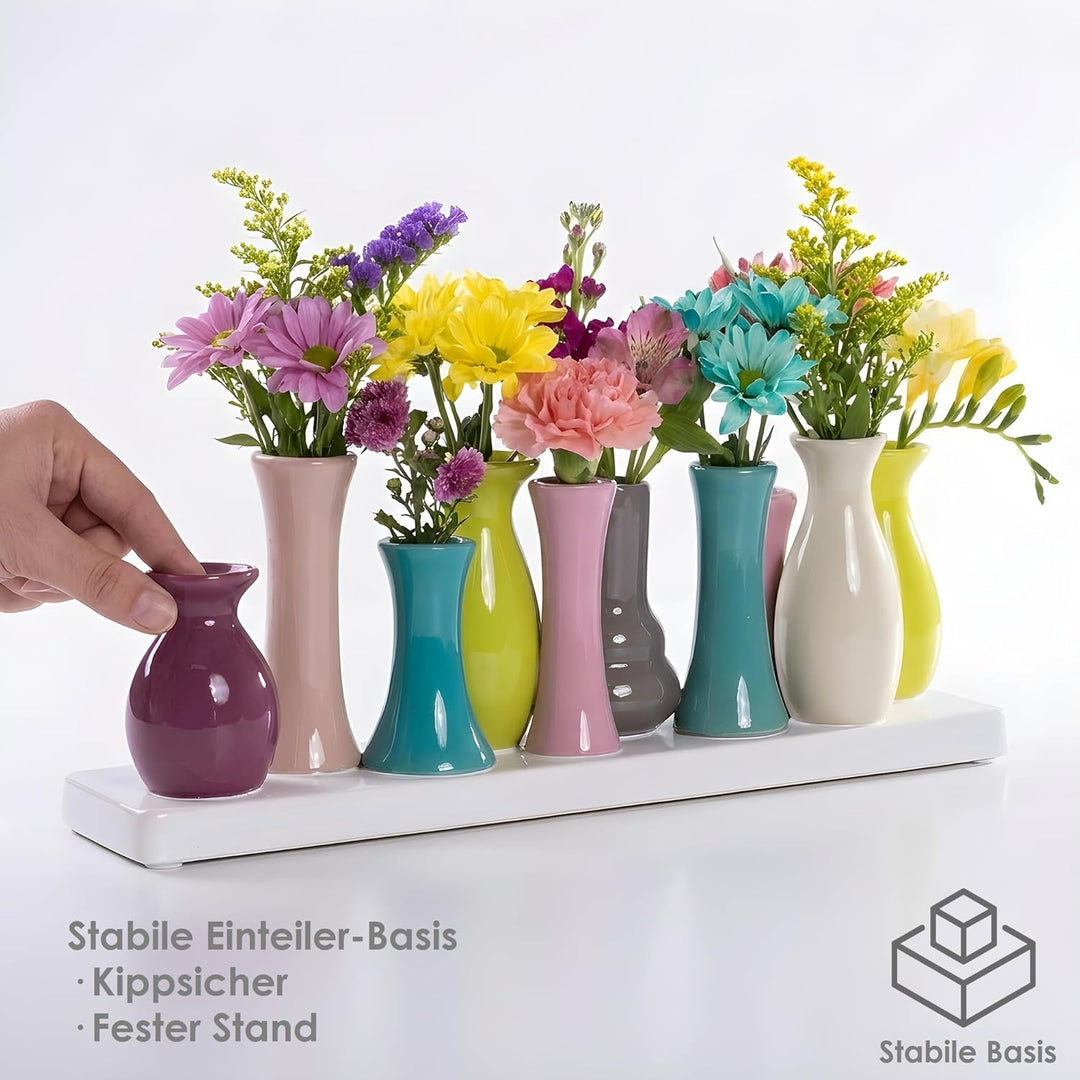 Jinfa Handgefertigte kleine Keramik Deko Blumenvasen Set aus 10 Vasen in bunt 10 Vasen Bunt, 10 Vase