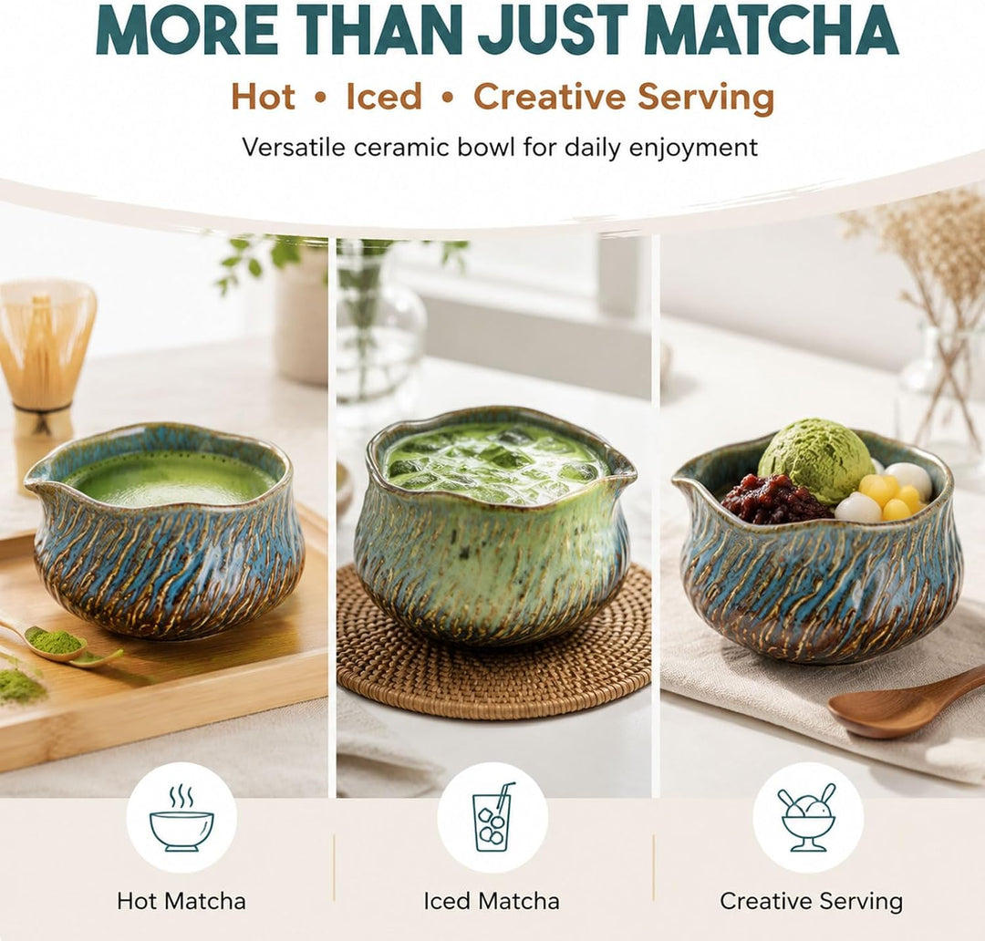 Matcha Set 7 Teilig, Matcha Tee Set Mit Schale, Bambusbesen, Halter, Sieb Und Löffel, Keramik Teeset