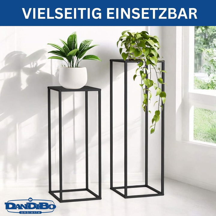 DanDiBo Pflanzenständer 96587 Metall 100 cm und 80 cm Schwarz Eckig 2er Set Beistelltisch Hoch Blume