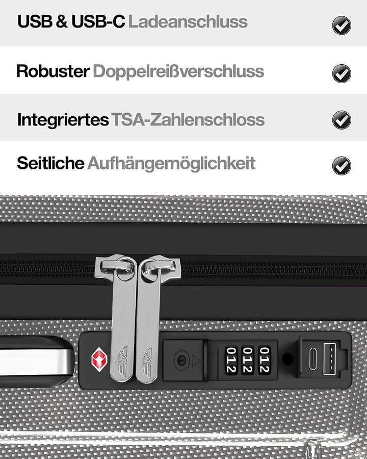 Aluminium-Rahmen Hartschalen-Reisekoffer Set 3-teilig Ultraleicht (M/L/XL) – TSA-Schloss, 4 Spinner-