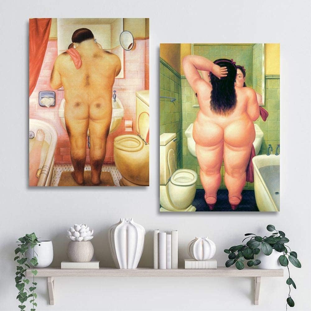 Quadri L&C ITALIA Botero 4 Modern Vintage Bathroom Pictures 25 x 35 Set Wall Pictures Canvas Prints