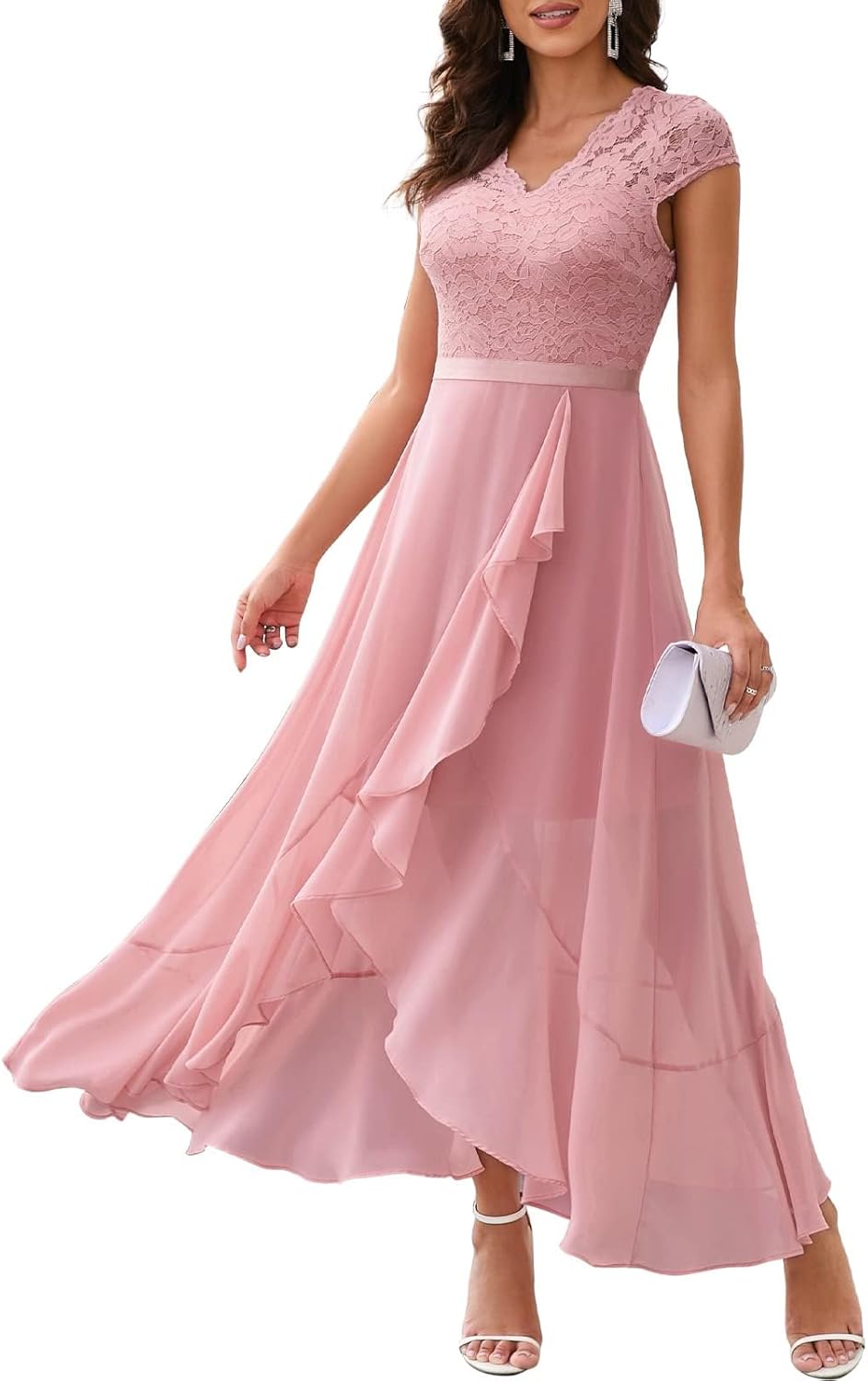 Bbonlinedress Abendkleider elegant für Hochzeit Spitzenkleid Chiffon Hi-Lo Kleid Brautjunferkleid Br