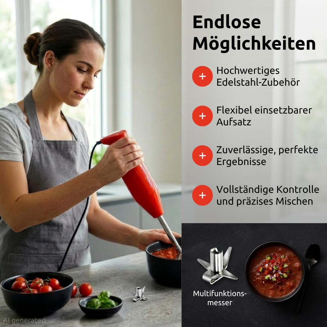 bamix Stabmixer Set M160 ONE inkl. Multifunktionsmesser aus Edelstahl, 160 Watt, 2-Stufen, Made in S