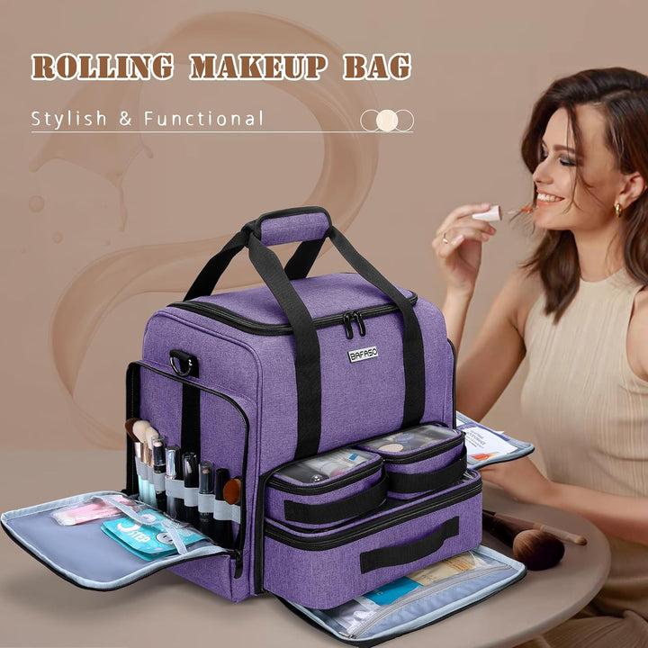 BAFASO Kosmetikkoffer Trolley, Make up Koffer Gross, Schminkkoffer Damen mit Rollen, Abnehmbar Kosme