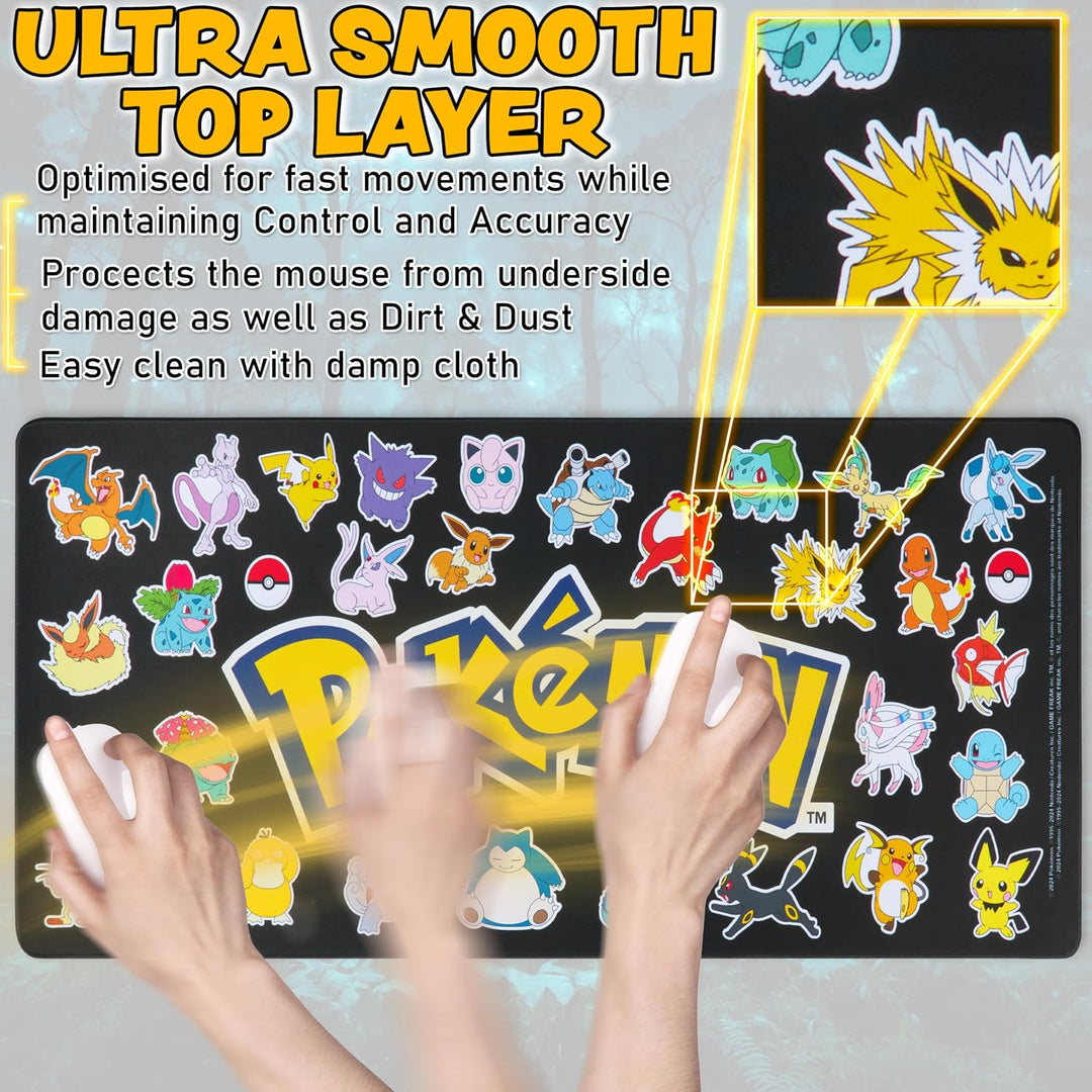 Pokemon Mauspad XXL 80x35 cm Schreibtischunterlage Gross Cooles Pikachu Mousepad Gaming rutschfest S