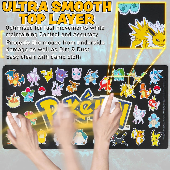 Pokemon Mauspad XXL 80x35 cm Schreibtischunterlage Gross Cooles Pikachu Mousepad Gaming rutschfest S