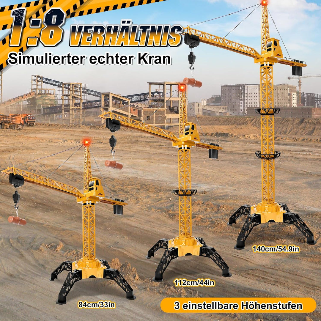 Herenear Ferngesteuerte Kran Spielzeug, 140 cm Hohe Spielzeug Kran Mit Hebehaken, 360° Drehung, Lich