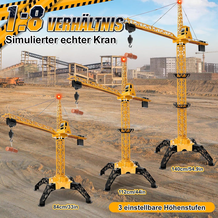 Herenear Ferngesteuerte Kran Spielzeug, 140 cm Hohe Spielzeug Kran Mit Hebehaken, 360° Drehung, Lich