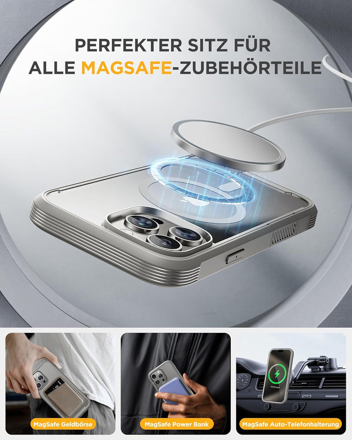 Miracase 360 Grad für iPhone 16 Pro Max Hülle mit Magsafe, Eingebaut Glas Schutzfolie, Komplettschut