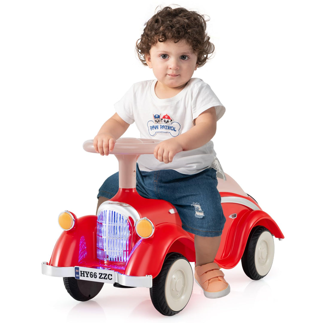 GOPLUS Kinder Rutschauto, Retro Classic Schiebeauto, Kinder Rutschfahrzeug mit Lenkrad, Hupe, LED-Sc
