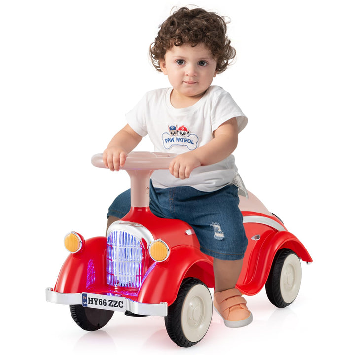 GOPLUS Kinder Rutschauto, Retro Classic Schiebeauto, Kinder Rutschfahrzeug mit Lenkrad, Hupe, LED-Sc