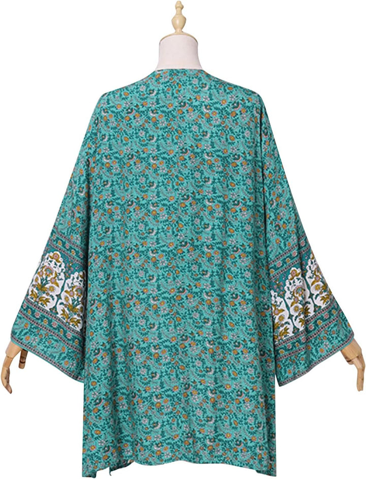 ZANZEA Damen Blumendruck Kimono Strickjacke Boho Strandkleid Pareos Poncho Sommer Strand Cardigan Bi