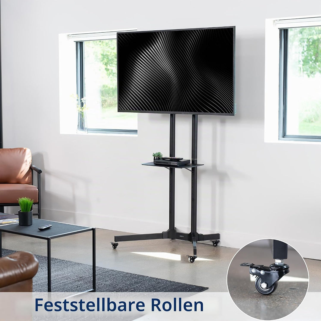 VIVO Mobiler TV-Wagen für 32-83 Zoll Bildschirme bis 50 kg, LCD LED OLED 4K Smart Flach- und Curved