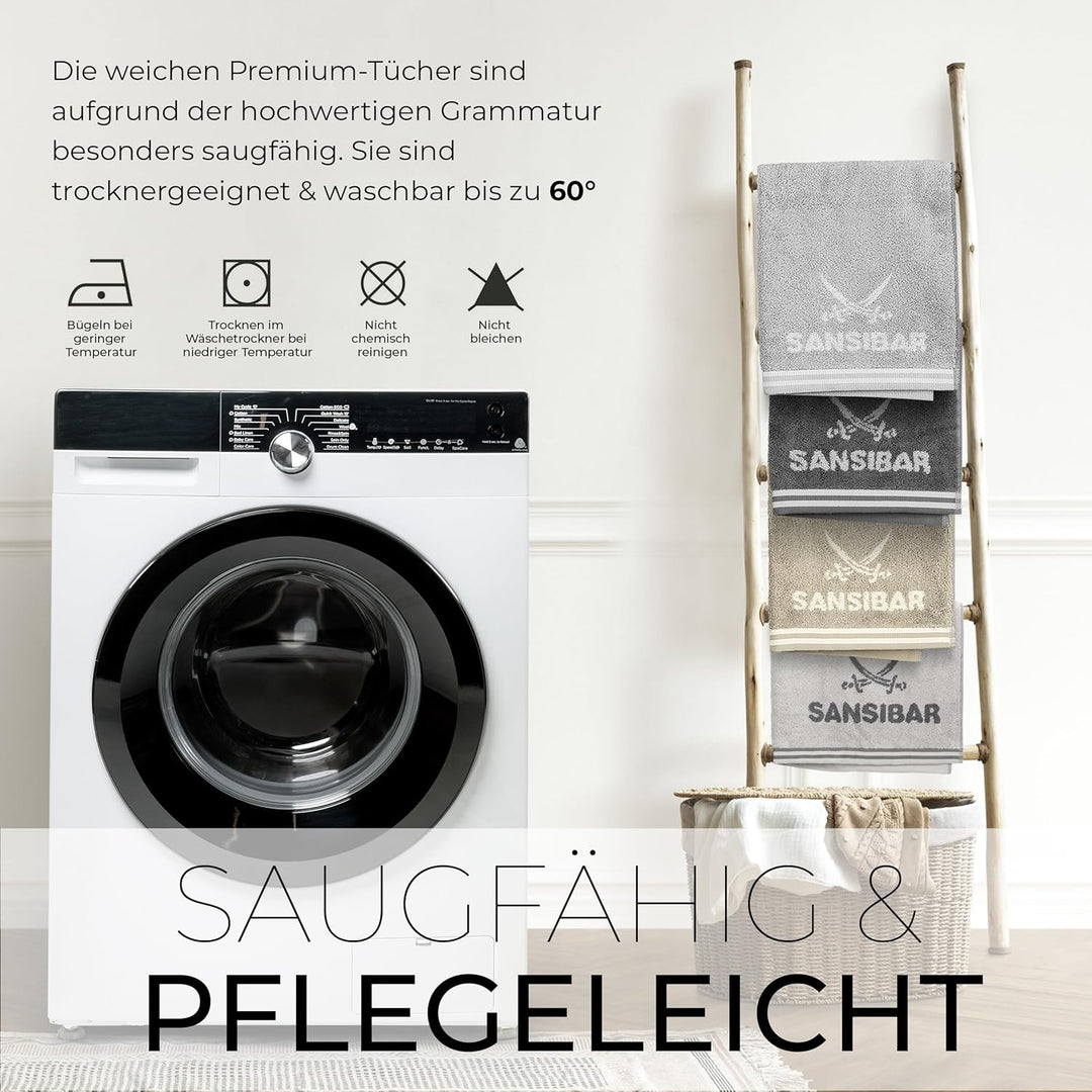 Sansibar Handtuch 4er Set 50x100 cm 100% Baumwolle Doubleface Frottiertuch gestreifte Borde Zweifarb