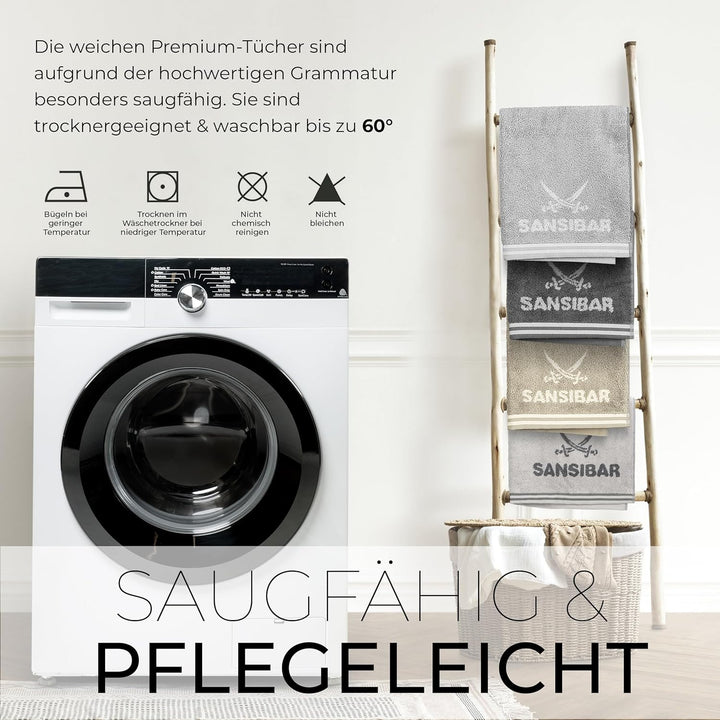 Sansibar Handtuch 4er Set 50x100 cm 100% Baumwolle Doubleface Frottiertuch gestreifte Borde Zweifarb