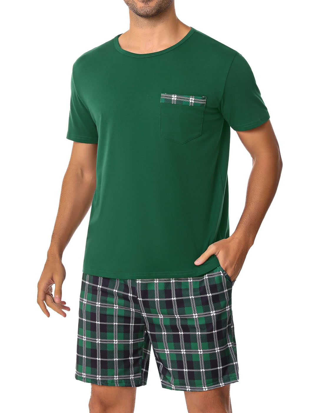 Leversic Schlafanzug Herren Kurz aus Baumwolle mit Kontraststreifen Design, Sommer Pyjama Set Oberte
