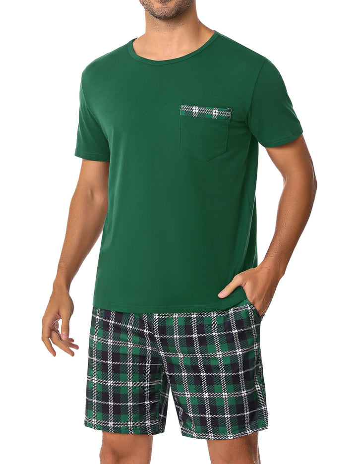 Leversic Schlafanzug Herren Kurz aus Baumwolle mit Kontraststreifen Design, Sommer Pyjama Set Oberte