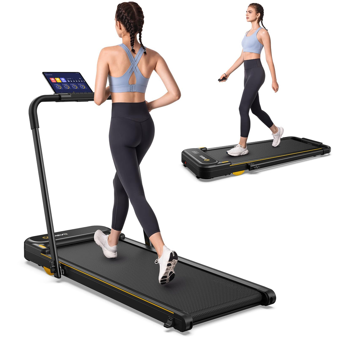 UREVO 2 in 1 Laufband für zuhause mit APP, Walking pad mit doppelter Stossdämpfung, ‎1-10 km/h Laufb
