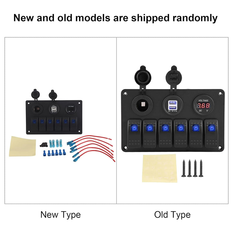 KIMISS ABS 6 Gang Wasserdichte ON-OFF Kippschalter Panel Dual USB Buchse Ladegerät LED Voltmeter 12