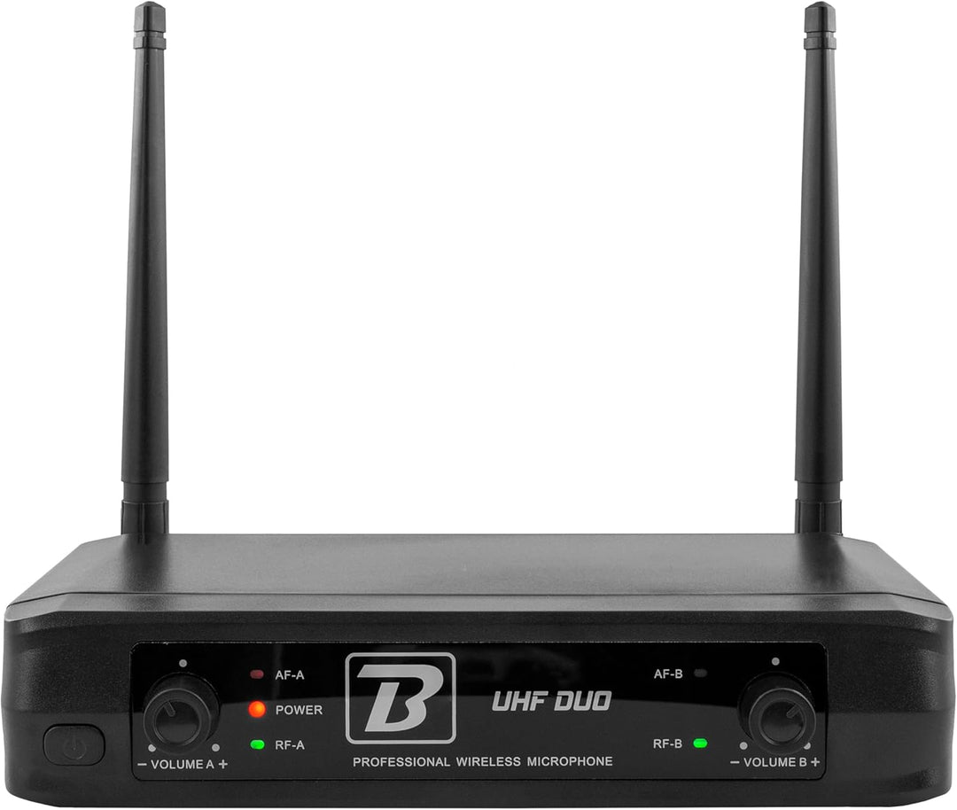 BoomToneDJ UHF Duo – komplettes kabelloses UHF-Mikrofonsystem – 2 dynamische Handmikrofone – Dual Ch