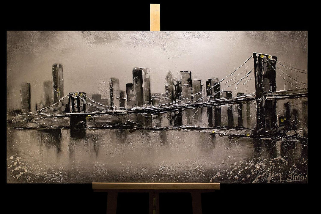 YS-Art Abstrakt Acryl Gemälde auf Leinwand Grossstadt handgemalt Wandbilder Wohnzimmer modern Wohnde