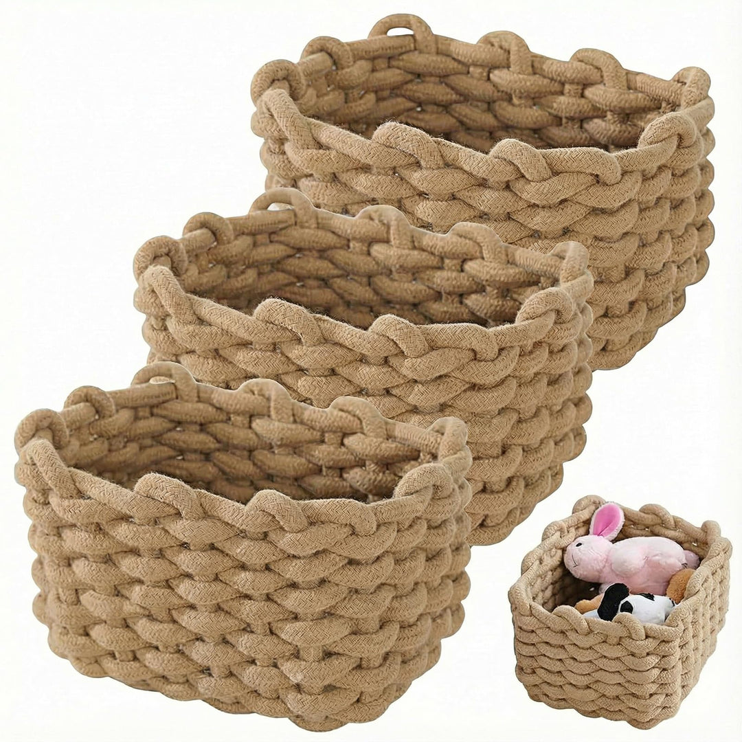 3 Stück Aufbewahrungskorb Baumwolle - Braun Geflochten Körbchen Aufbewahrung, 18x14x13cm Körbchen Au