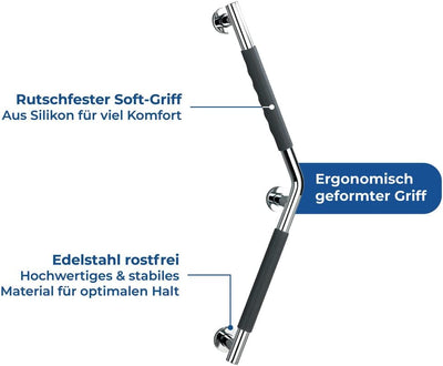 WENKO Edelstahl Wandhaltegriff Secura 37 x 37 cm - Bad-Sicherheitsgriff für Badewanne oder WC mit 13