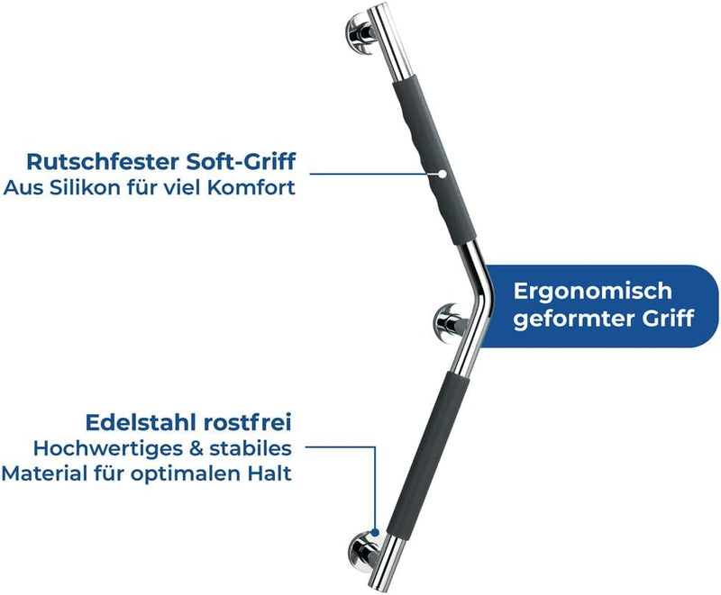 WENKO Edelstahl Wandhaltegriff Secura 37 x 37 cm - Bad-Sicherheitsgriff für Badewanne oder WC mit 13