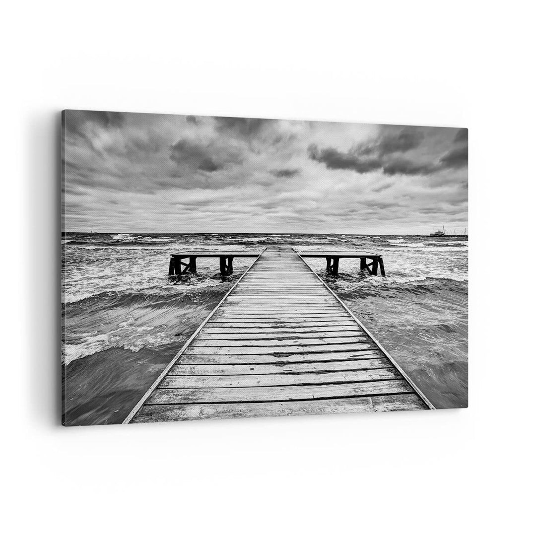 Bilder auf Leinwand 100x70cm Leinwandbild mit Rahmen Brücke Meer Welle Gross Wanddeko Bild Schlafzim