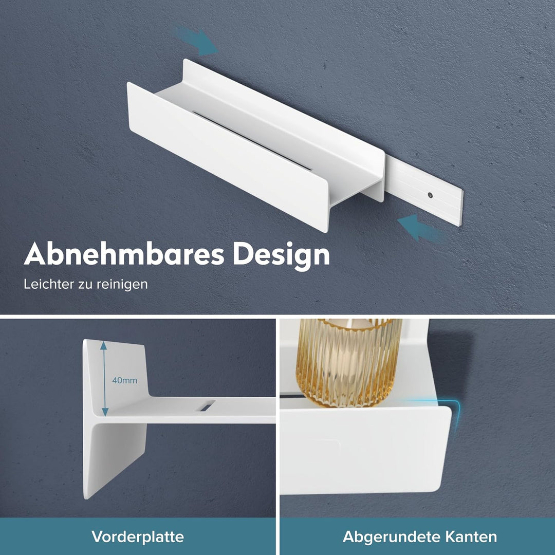 doporro Duschablage ohne Bohren Weiss, Badezimmer Organizer 40cm | Duschregal ohne Bohren oder zum B
