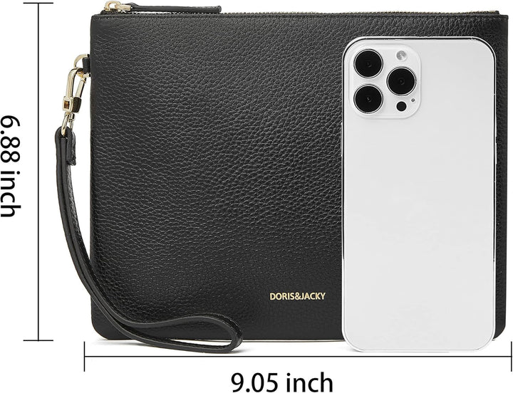 DORIS&JACKY Lammfell Leder Wristlet Clutch Geldbörse Für Frauen Grosse Weiche Designer Geldbörse Mit