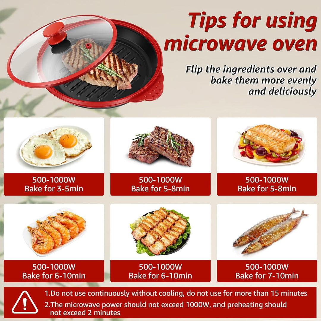 Mikrowellen Grillpfanne mit Deckel,Sicher Microwave Grill Pan mit Verbrühungsschutz und Antihaft,gle