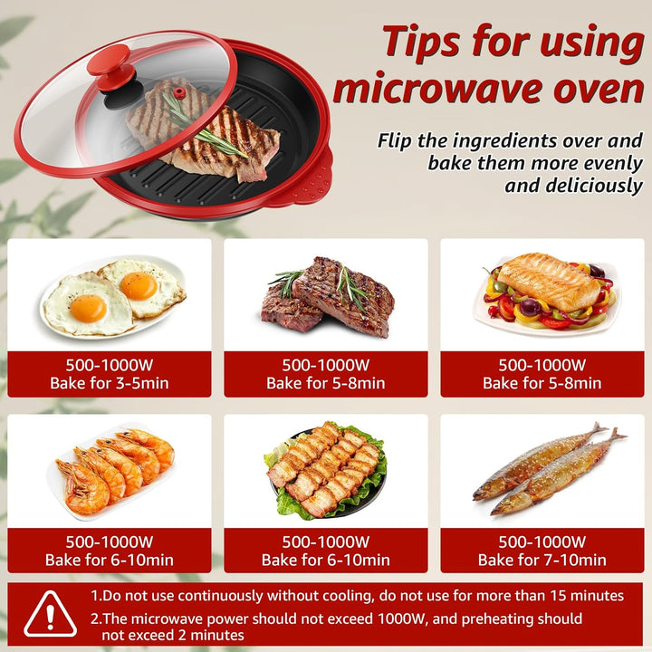 Mikrowellen Grillpfanne mit Deckel,Sicher Microwave Grill Pan mit Verbrühungsschutz und Antihaft,gle