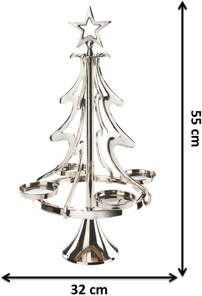 Kobolo Kerzenleuchter Kerzenhalter Weihnachtsbaum aus Metall - Weihnachten - 4 Kerzen Xmastree Silbe
