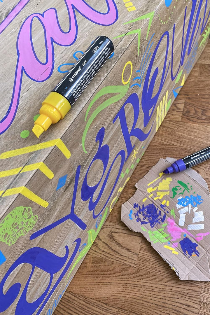 Acrylmarker - STABILO FREE Acrylic - T800C Keilspitze 4-10mm - Seaside - 5er Pack - mit 5 verschiede