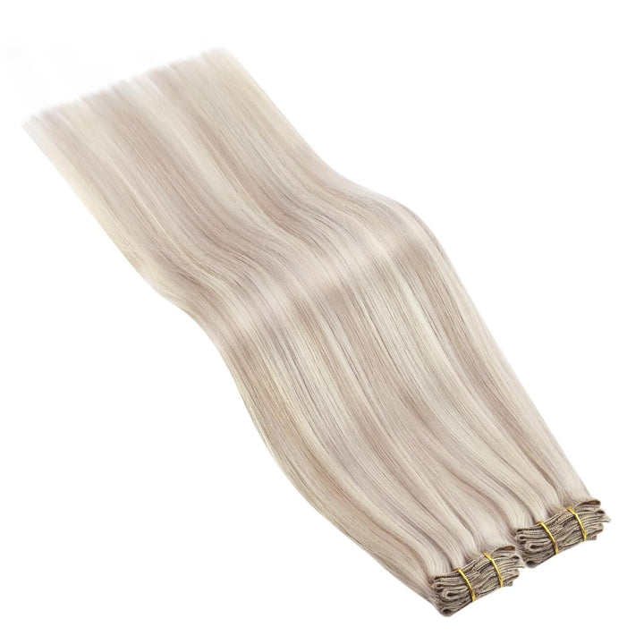 Ugeat Clip in Extensions 50cm Blond Echthaar Extensions Clip Haarverlängerung Echthaar Aschblond mit