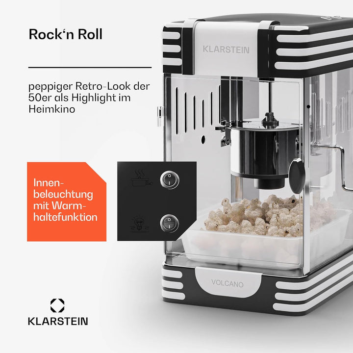 Klarstein Popcornmaschine Klein, Popcornmaschine für Süsses &amp; Salziges Popcorn, 300W Popcorn Maker,