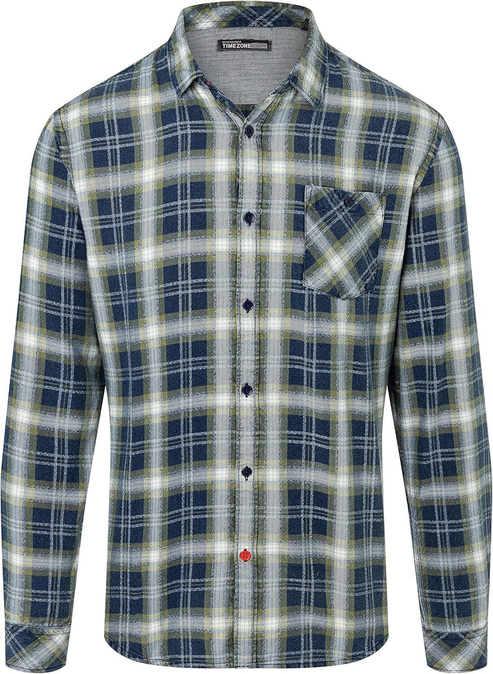 Timezone Herren Effect Weave Check Shirt Hemd M Ocher Navy, M Ocher Navy