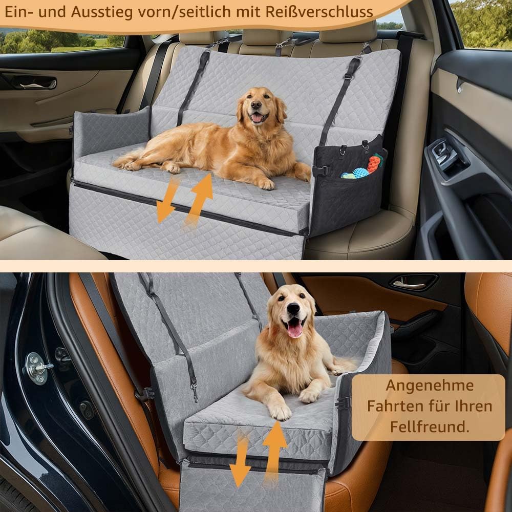 unipaws Hunde Autositz für mittlere & grosse Hunde bis 55 kg, Autositz Hund mit Vorder-/Seiteneinsti