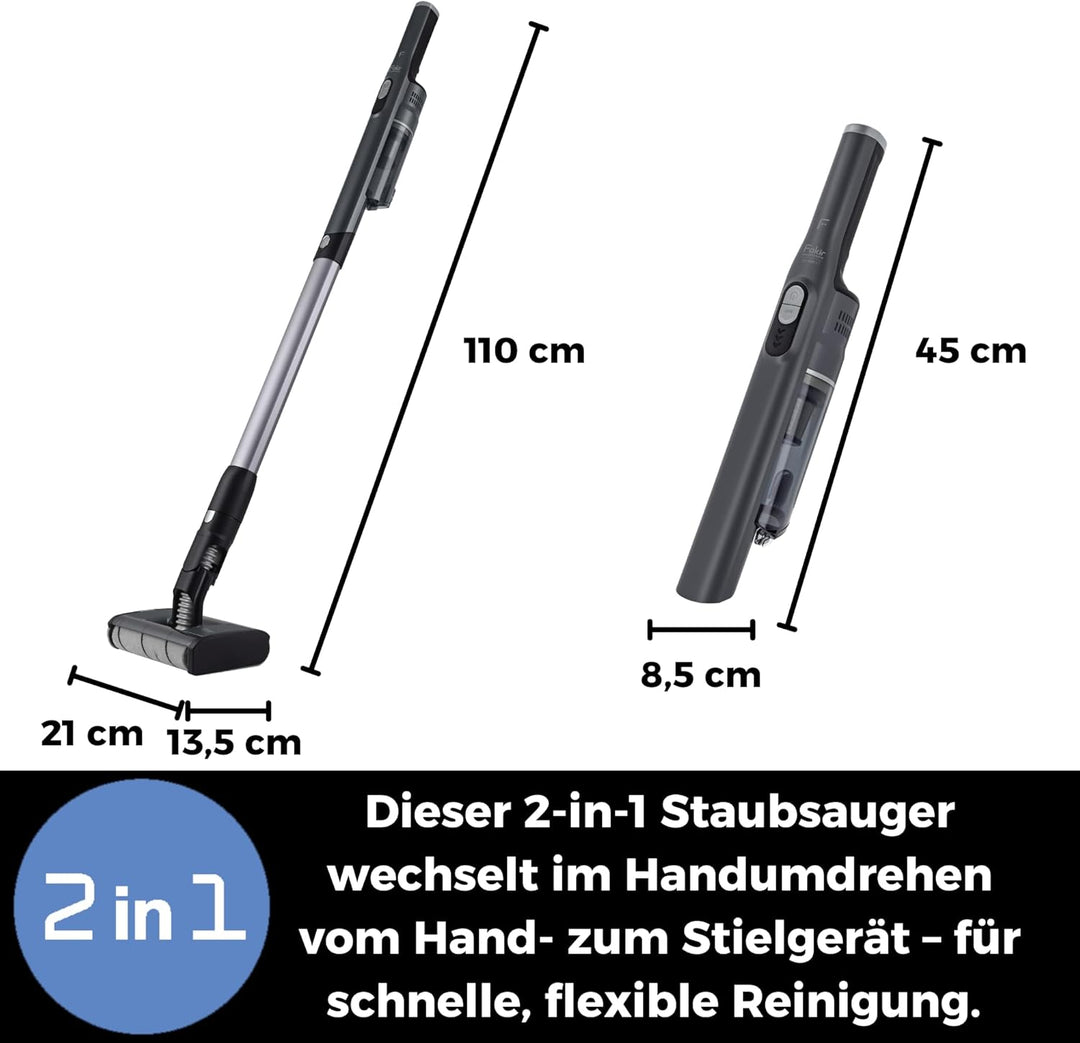 Fakir AS 1480 LT Floor Akku Staubsauger 180 W, Bodenstaubsauger Akku, kabelloser Handstaubsauger mit