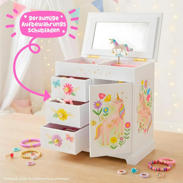 Musikalisches Prinzessin-Schmuckkästchen für Mädchen - Kinder Spieluhr mit Spiegel, Prinzessin Gesch