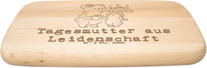 Mr. & Mrs. Panda Schneidebrett Holz Tagesmutter Leidenschaft - Geschenk, Holzbrett, vesperbrett, Frü