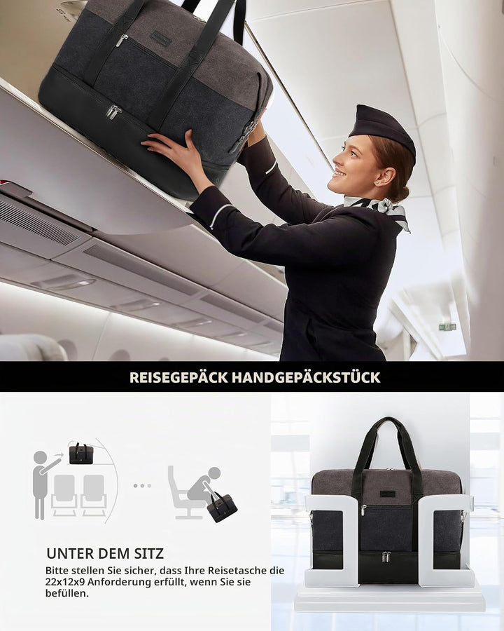 LOVEVOOK Reisetasche Weekender Herren Gross, 56L Handgepäck Tasche Für Flugzeug, Sporttasche Duffle