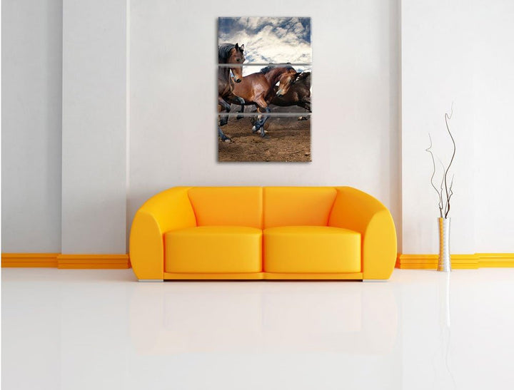 Pixxprint Wildpferde als Leinwandbild/Grösse: 3 Teilig (120x80) cm/Wandbild/Kunstdruck/fertig bespan