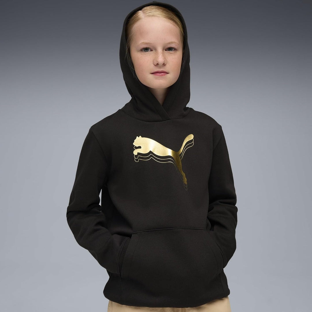 PUMA Mädchen ESS Metallic Hoodie FL G Sweatshirt (1er Pack) 140 Puma Schwarz-metallic-gold, 140 Puma